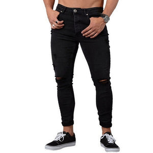 Mens Ripped Jeans for men Casual Black Blue Skinny slim Fit Denim Pants Biker Hip Hop Jeans with sexy Holel Denim Pants