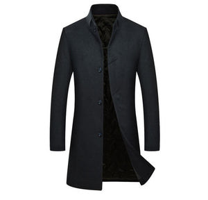 Luxury high quality long men's casual wool coat dark buckle 2018 winter thick warm business gentleman slim wool jacket A1803