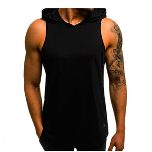 Men Hoodies Tank Top Sleeveless Muscle Gym Sport Slim Vest Bodybuilding Hooded Hip Hop Streetwear Workout Elastic Men Tank Top