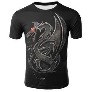 Mens T Shirt Summer Casual O-Neck Short Sleeve Tops Tees Cool Dragons Print T-shirt Streetwear Funny Male Clothing