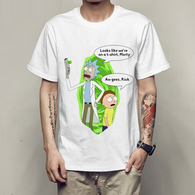 New Men's T-shirt crewneck loose rick and morty printed  T shirt casual mens tshirt tops free shiping