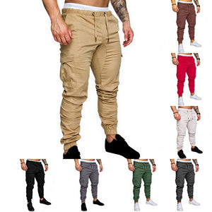 Casual Joggers Pants Solid Color Men Cotton Elastic Long Trousers Pantalon Homme Military Cargo Pants Leggings Fashion New 2019