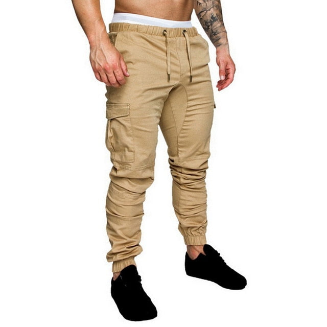 Casual Joggers Pants Solid Color Men Cotton Elastic Long Trousers Pantalon Homme Military Cargo Pants Leggings Fashion New 2019