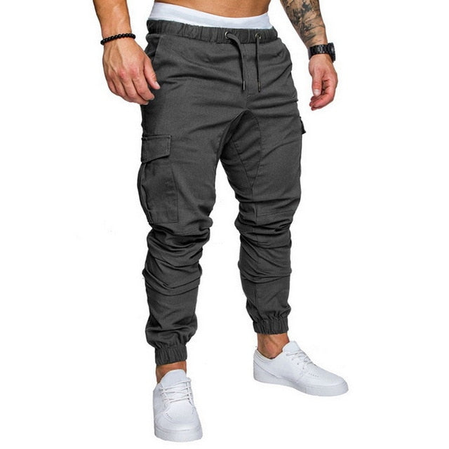 Casual Joggers Pants Solid Color Men Cotton Elastic Long Trousers Pantalon Homme Military Cargo Pants Leggings Fashion New 2019