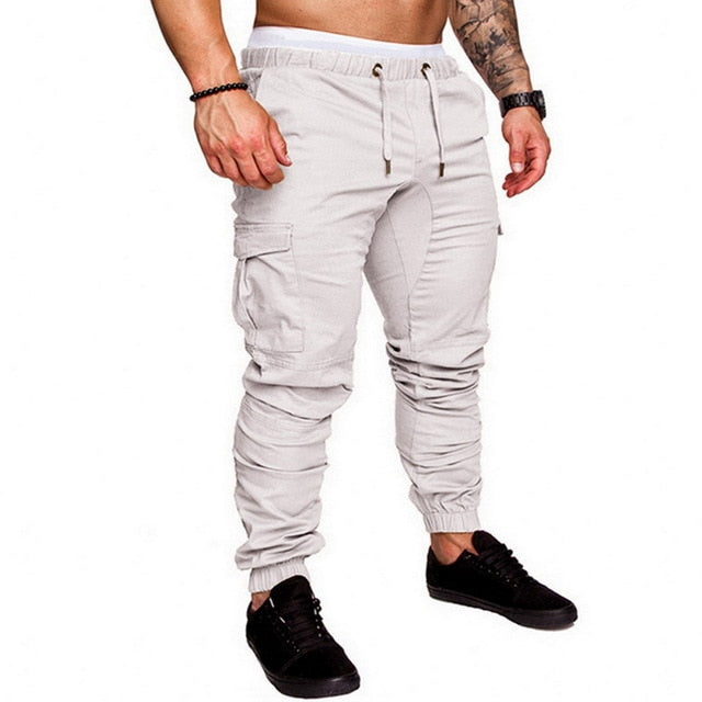 Casual Joggers Pants Solid Color Men Cotton Elastic Long Trousers Pantalon Homme Military Cargo Pants Leggings Fashion New 2019