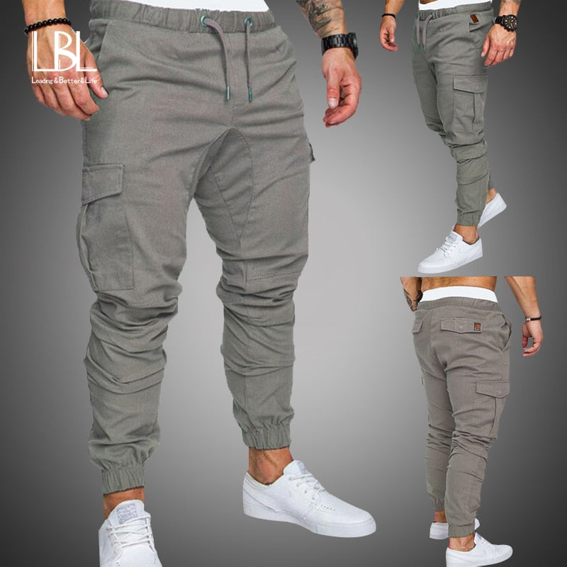 Autumn Men Pants Hip Hop Harem Joggers Pants 2019 New Male Trousers Mens Solid Multi-pocket Cargo Pants Skinny Fit Sweatpants