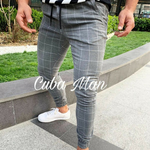 2019 sexy high wasit spring summer fashion pocket Men's Slim Fit Plaid Straight Leg Trousers Casual Pencil Jogger Casual Pants