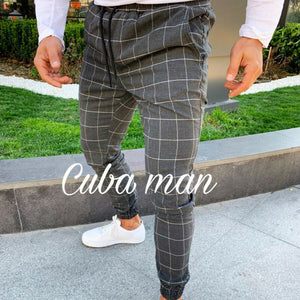 2019 sexy high wasit spring summer fashion pocket Men's Slim Fit Plaid Straight Leg Trousers Casual Pencil Jogger Casual Pants